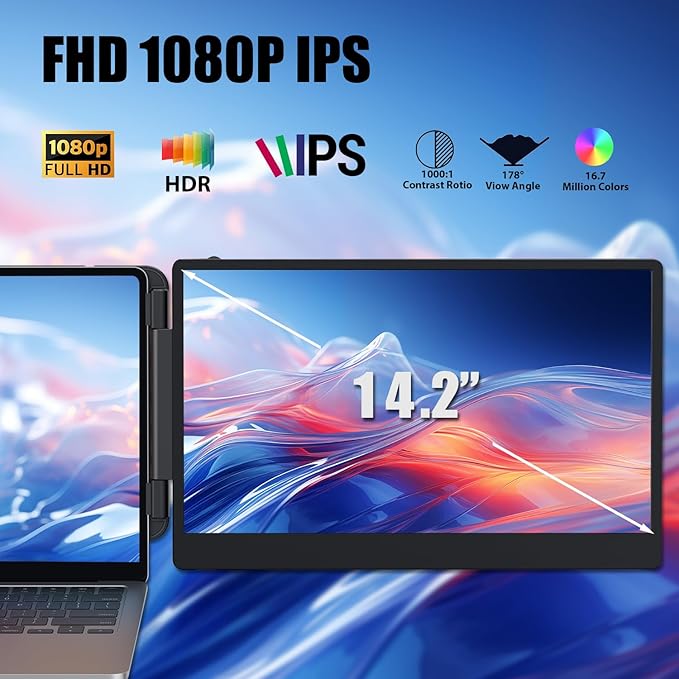 14'' Screen Extender Portable Laptop Plug-play, 1080P IPS Laptop Monitor - Image 2