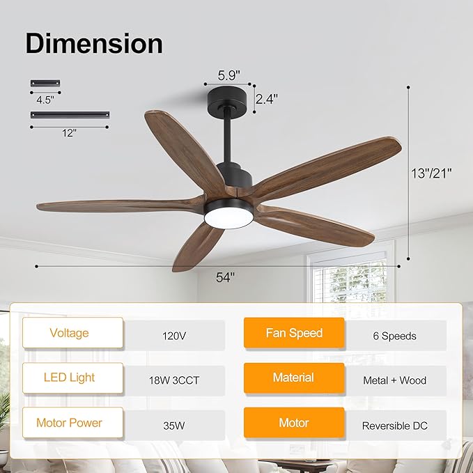 WINGBO 54" Ceiling Fan with Light - Image 4