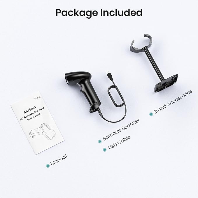 Barcode Scanner with Stand, USB Wired Inventory 2D 1D QR Code Scanner - Image 9