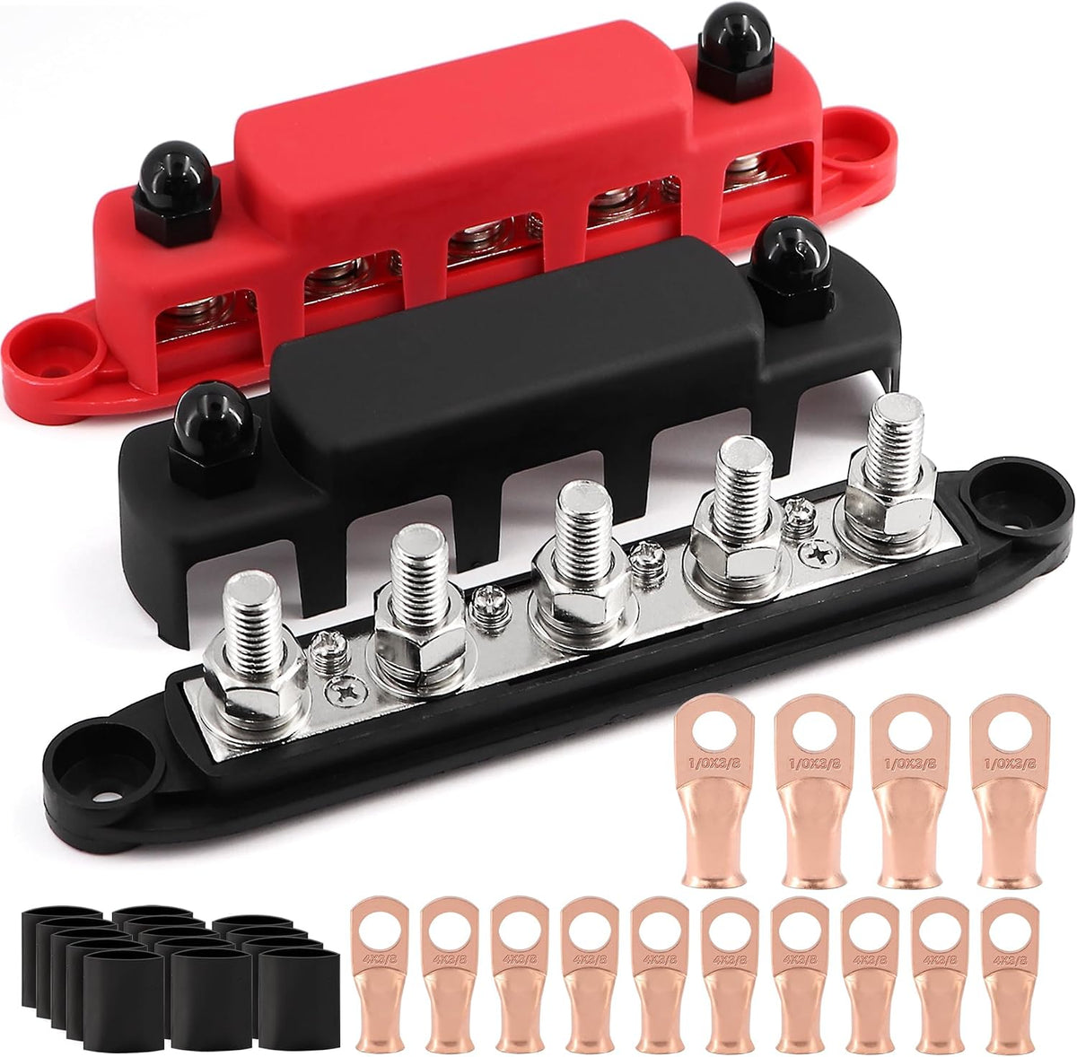 Tuijodaix 300A Bus Bar 5 Post 12V-48V DC Power Distribution Block, 5 * 3/8"