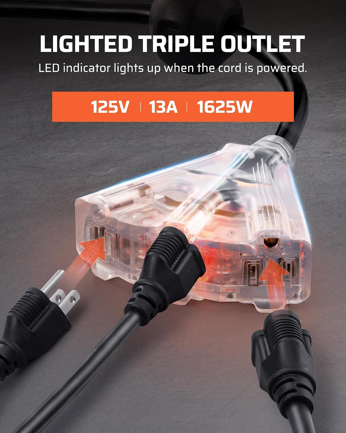DEWENWILS 50FT Retractable Extension Cord Reel, 14AWG/3C SJTOW Cord Reel | 3-Lighted Triple Outlets, 14AWG/3C SJTOW, 13 Amp Circuit Breaker, Heavy Duty Power Cord for Garage, Workshop