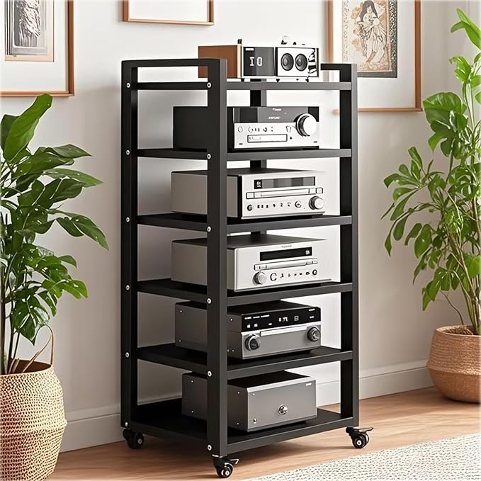 Dernoing 6 Tier Audio Rack Tower, CD Record Player Stereo Receiver AV Equipment - Image 4