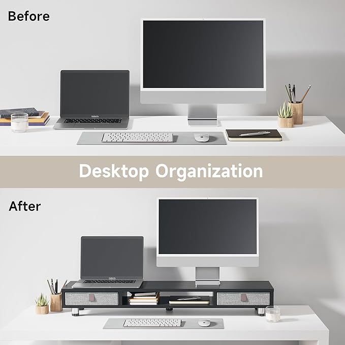 Fenge Dual Monitor Stand with 2 Drawers, 42.5 Inches Large Computer Riser - Image 8