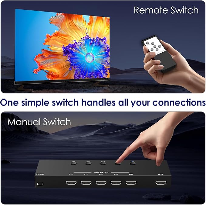 8K@60Hz HDMI 2.1 Switch 5 in 1 Out, 48Gbps Ultra HD 4K 120Hz, HDR10/Dolby Vision - Image 4