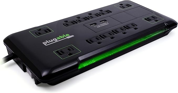 Plugable 12 Outlet Power Strip 4320 Joules Surge Protection, Built-in 10.5W by Plugable