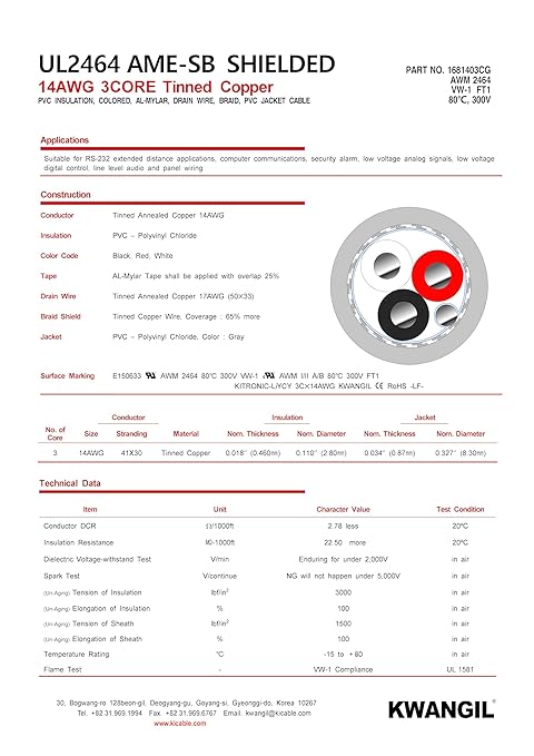 KWANGIL 3C 14AWG AMESB Shielded Cable Wire - Image 4