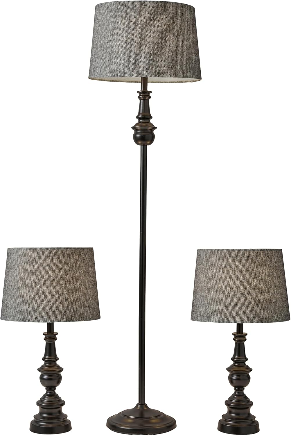 Adesso 3-Piece Lamp Set, Bronze & Dark Herringbone, Table and Floor