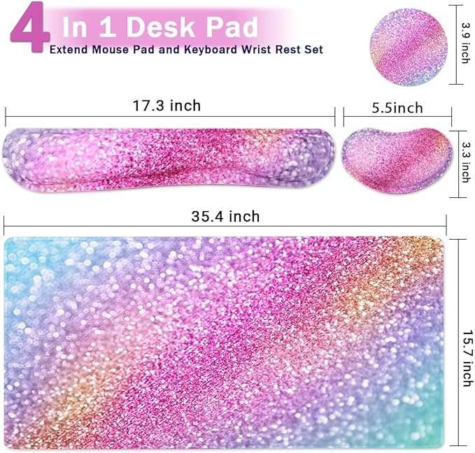 Large Keyboard Mouse Pad Set, Extended Mouse Pad+Keyboard Wrist Rest Support - Image 2