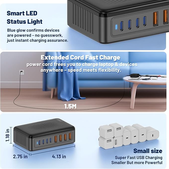 200W USB C Charging Station, 8-Port GaN USB C Charger Block, PD 65W Desktop - Image 6