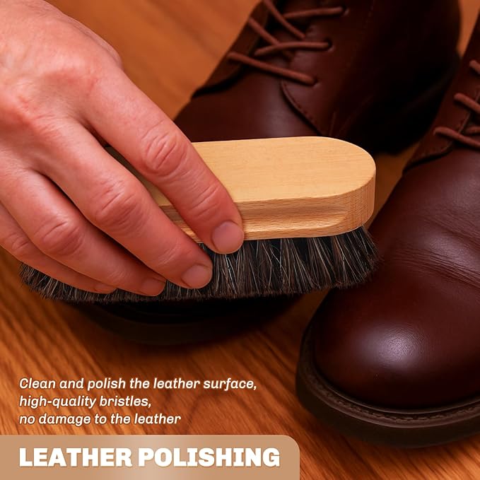 2 Pcs Horsehair Shine Shoes Brush Kit Polish Dauber Applicators Cleaning - Image 5