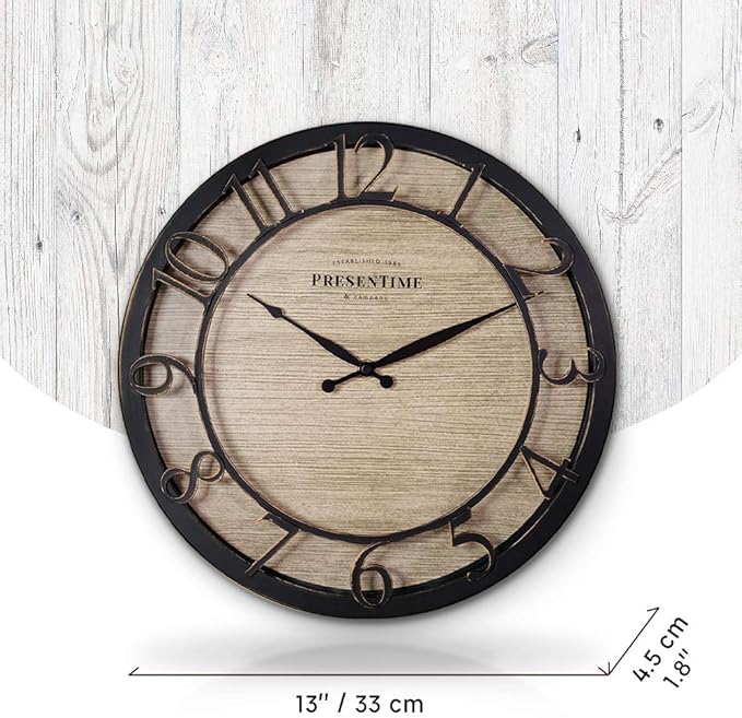 Presentime & Co 13" Farmhouse Series Wall Clock, Quartz Movement, Shiplap Style - Image 7