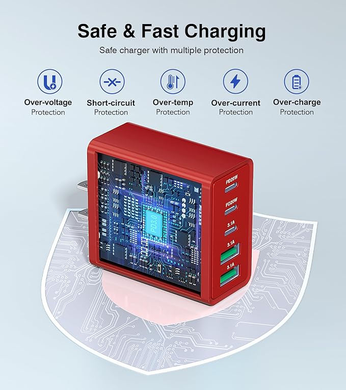 2Pack USB C Fast Charger Block, 60W 5-Port Type C Wall Charger Brick, 2 USB A - Image 6