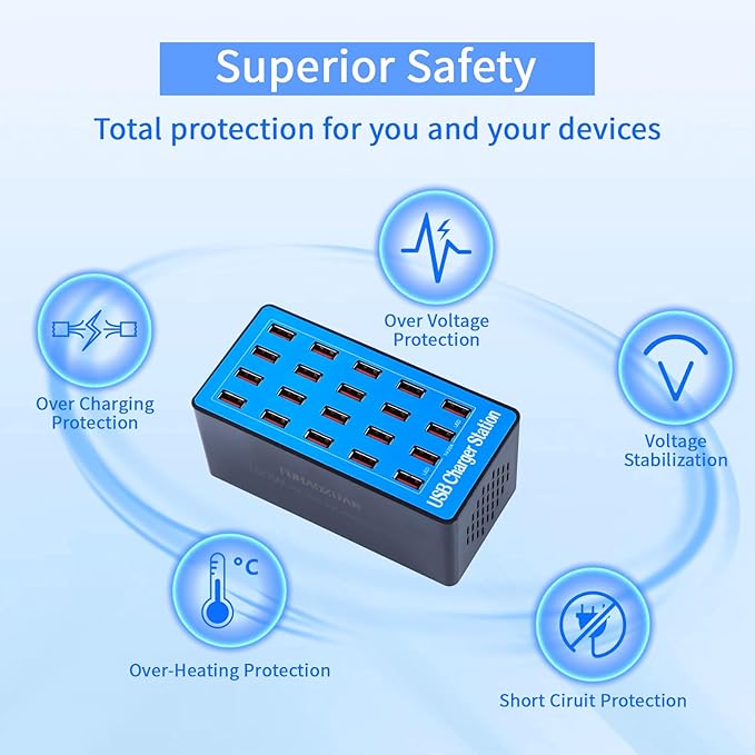 USB Charging Station, 100W 20-Port Multi Device Charger - Image 4