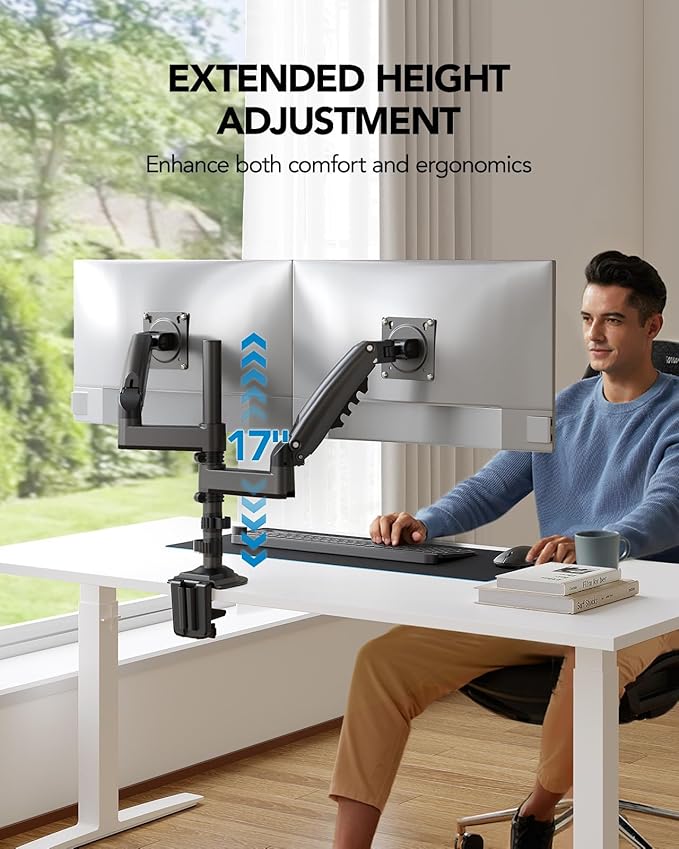 HUANUO 13-32 Inch Dual Monitor Stand, NITROGLIDE™ Dual Monitor Mount, Monitor - Image 5