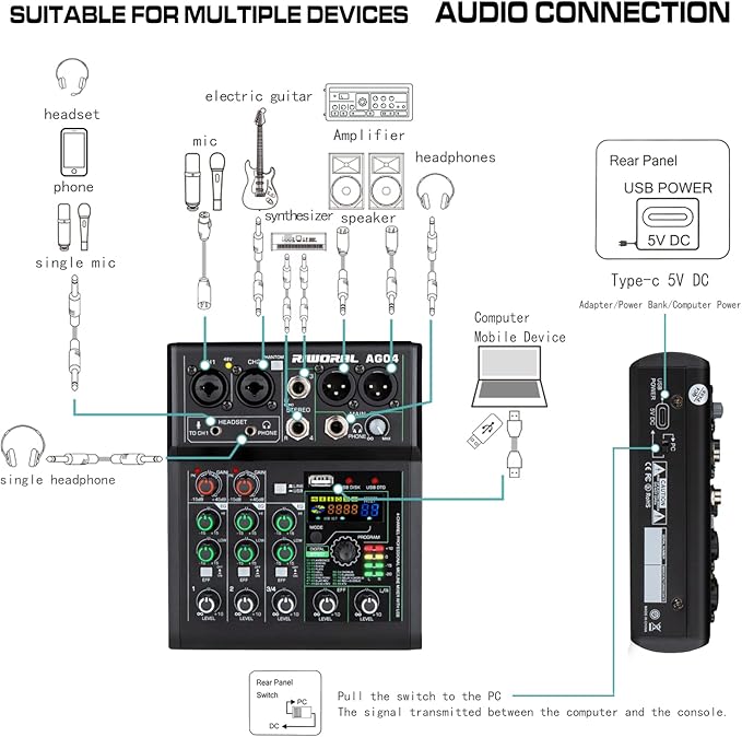 4 Channel Audio Mixer With Effects 88 Dsp Mixer Mixing Board Usb Interface - Image 2