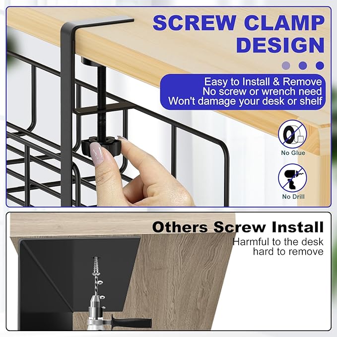 15.7” Under Desk Cable Management Tray, No Drill Steel Cable Tray Organizers - Image 3