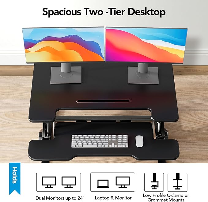 HUANUO 32" Z Shaped Stable Standing Desk Converter, Height Adjustable Sit Stand - Image 6