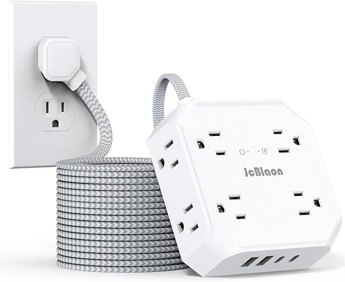 Multiple Outlets Surge Protector Power Strip, 15ft Braided Long Extension Cord by JcBlaon