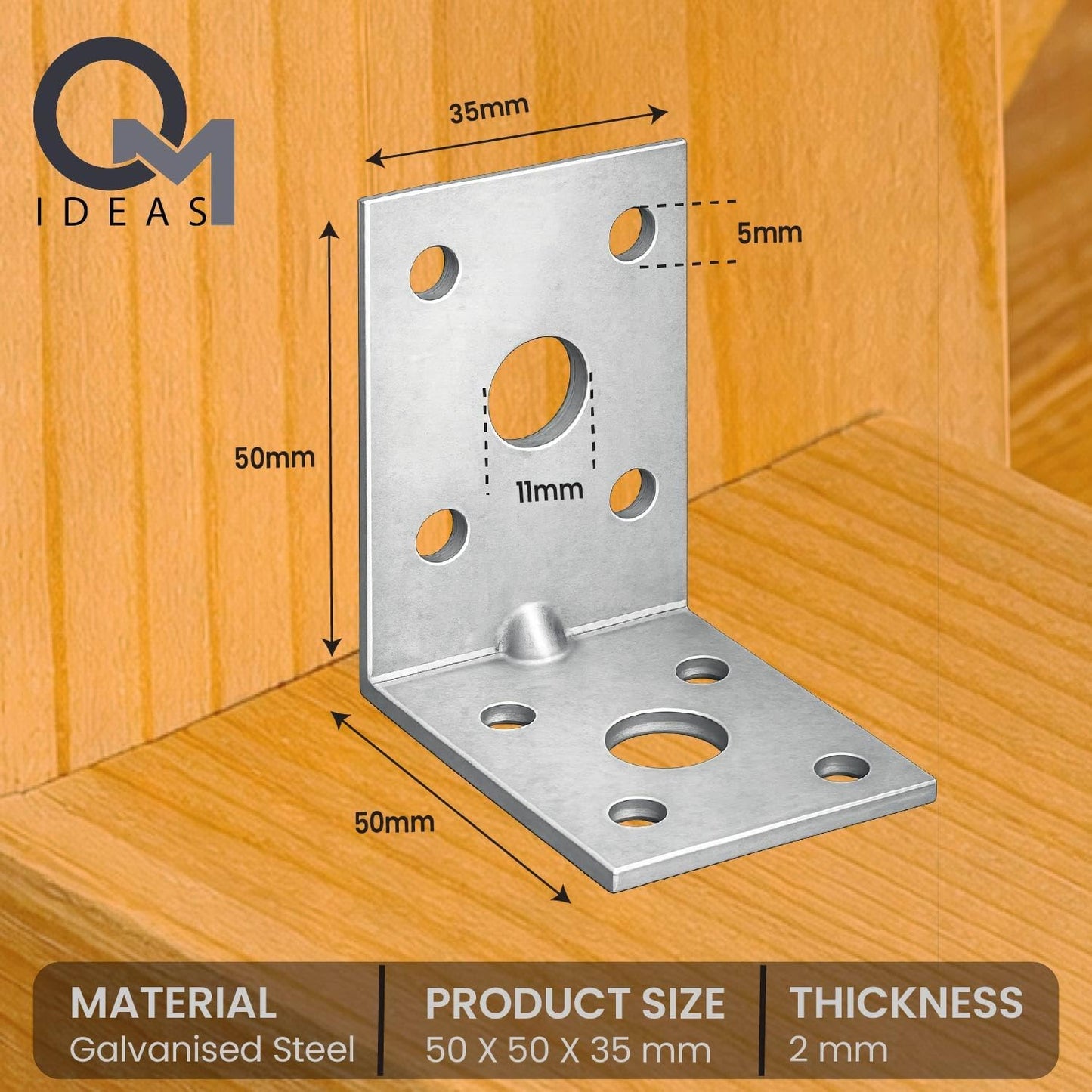 10 Pack Angle Brackets (1.97" x 1.97" x 1.38") Heavy Duty Corner Sleeper Bracket with Beading Timber Wood Metal Joining Fixing L Galvanised Steel Sheet Connector