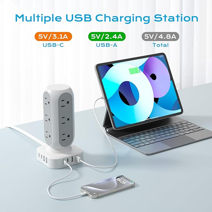 Tower Surge Protector Power Strip, 10FT Extension Cord - Image 2