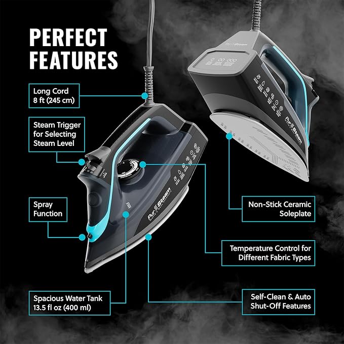 Pursteam SteamBurst+ 1750W Steam Iron, Ceramic Soleplate, Adjustable Steam - Image 6