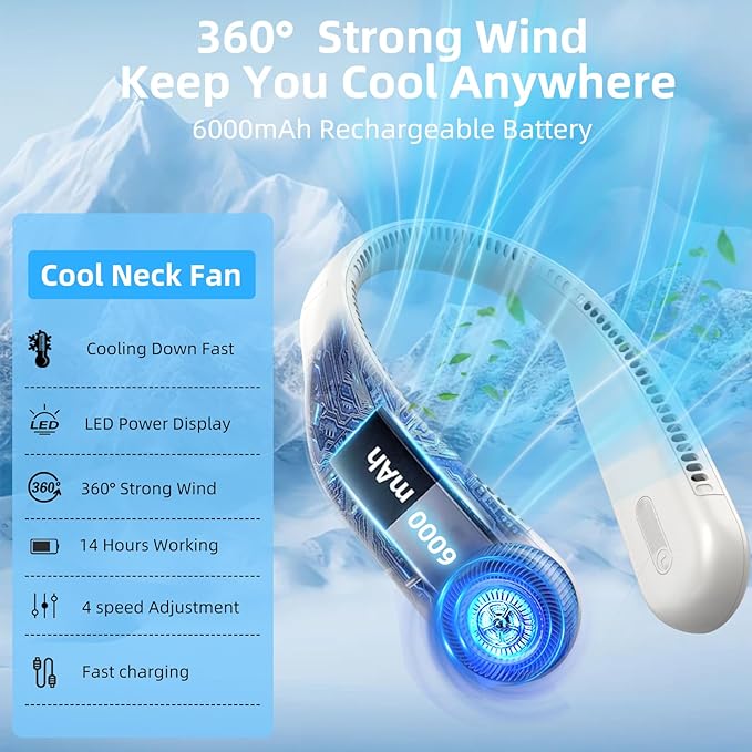 Kinhowly Portable Neck Fan, Hands Free Personal Wearable Bladeless Fan - Image 8