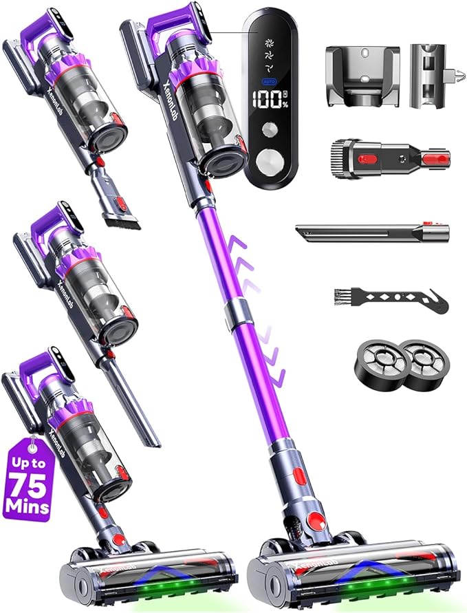 XenonLab Cordless Vacuum Cleaner, 75Mins/55KPa/650W Self-Standing Stick Vacuum by SmartPowerCleanFuture
