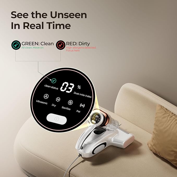 JIGOO Bed Vacuum Cleaner with Dust Sensor, Mattress Vacuum Cleaner with UV & - Image 3