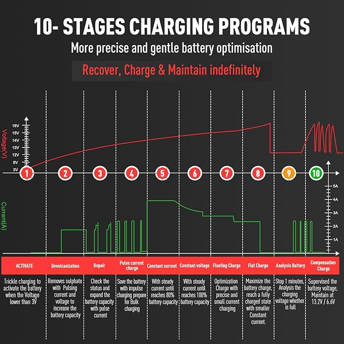 Sailvono 4A Battery Charger, 6V and 12V Smart Trickle Charger, 10-Stages 14.6 - Image 5