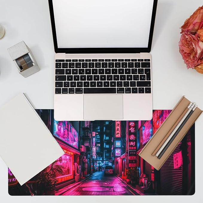 Eflxamz Desk Mat, Japanese Anime Neon Street Desk Pad, Anime City Large Gaming - Image 7