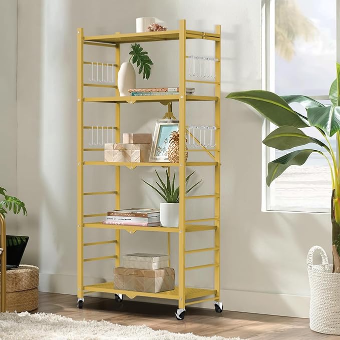 Storage Shelves with 20 Hooks, 5-Tier Foldable Shelves - Image 2