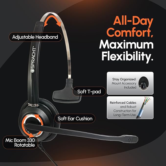 Spracht Wired Headset for Desktop Phone | Single Ear Universal Headset for - Image 4