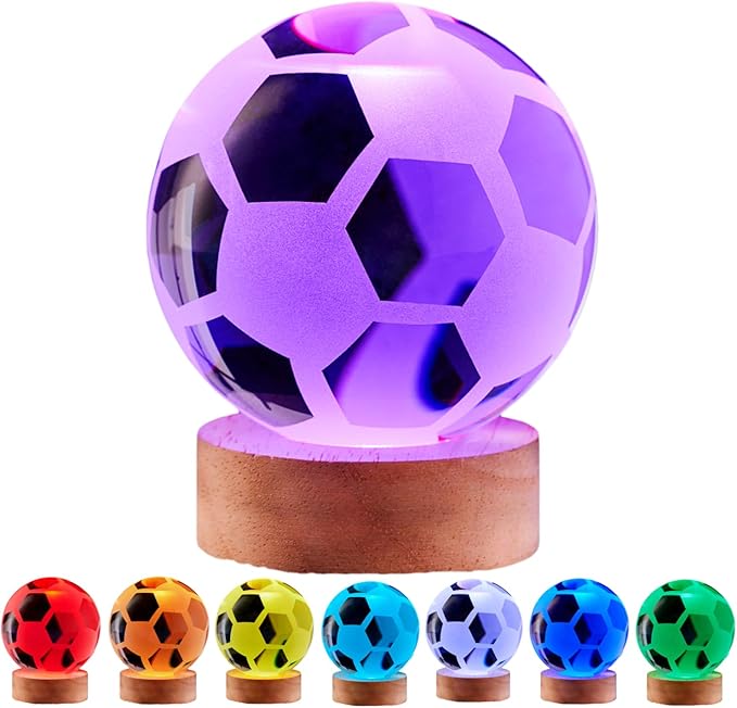 3D Soccer Crystal Ball Lamp, 3.15 inch Lifelike Ball Night Light, 16 Colors by Conalisk