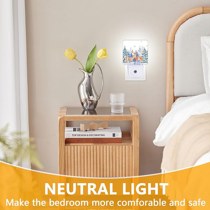 GANTINIR Vintage Deer Forest Night Light, Plug-into Winter Animals Nightlight - Image 3