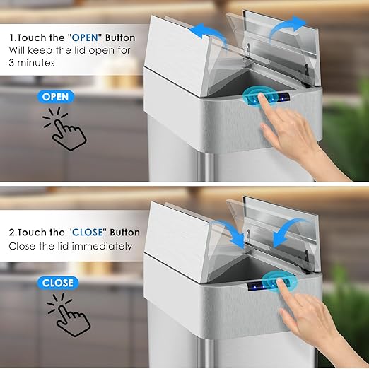 Arlopu 21.1 Gal Automatic Trash Can, 80L Stainless Steel Motion Sensor Garbage - Image 4