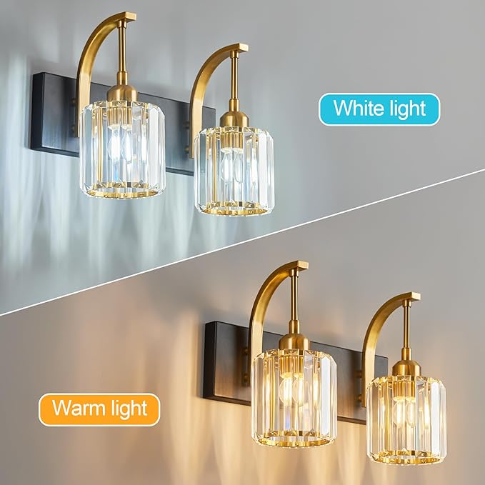 FDPBY Bathroom Crystal Vanity Lights 2-Light Black Gold Wall Lamp Modern - Image 2