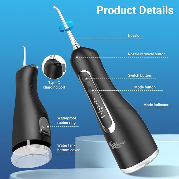 JNGOODS Cordless Water Dental Flosser Oral irrigator, JNGOODS 300ml - Image 8
