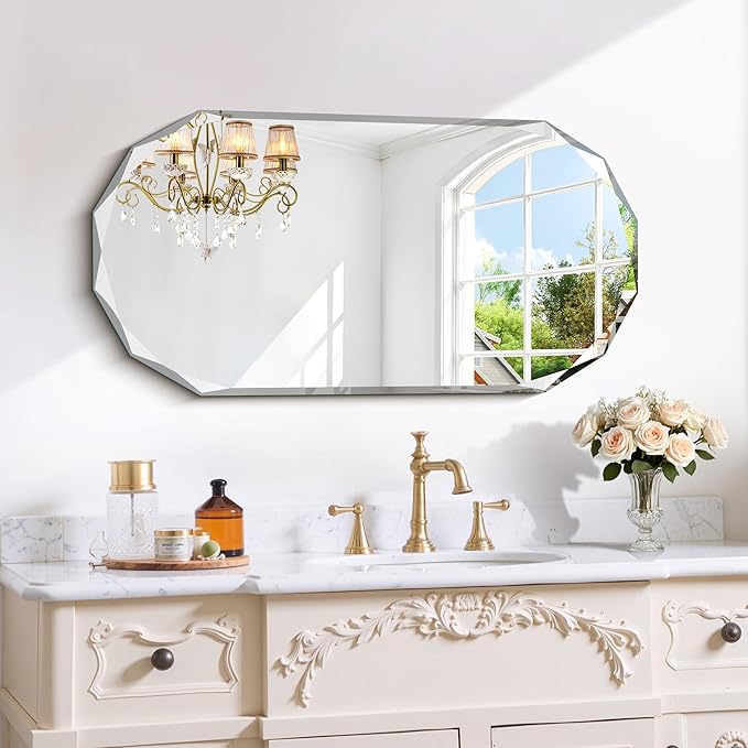 GLASHOM Beveled Edge Frameless Bathroom Mirror, Oval Wall Mirror by GLASHOM