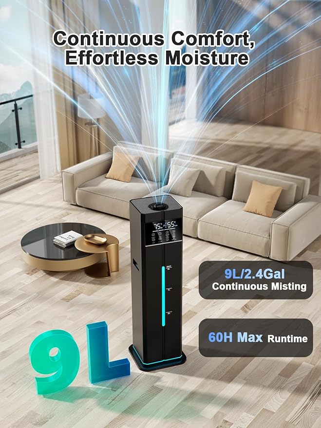 Zeova 9L/2.4Gal Smart Cool Mist Humidifier, Top Fill Quiet Humidifier Large Room - Image 3