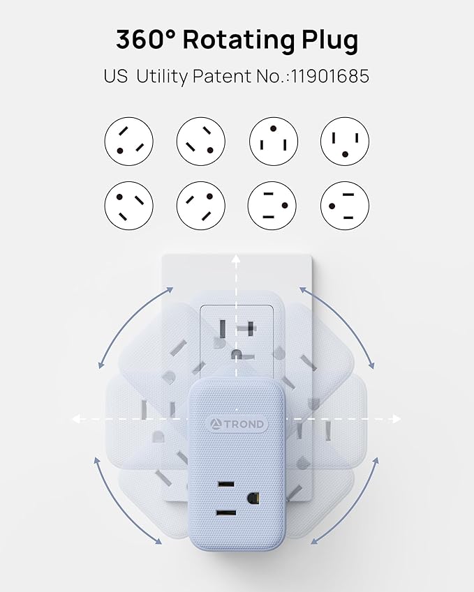 TROND Outlet Extender with 360 Rotating Plug, 3 Way Plug Splitter with PD 20W - Image 3