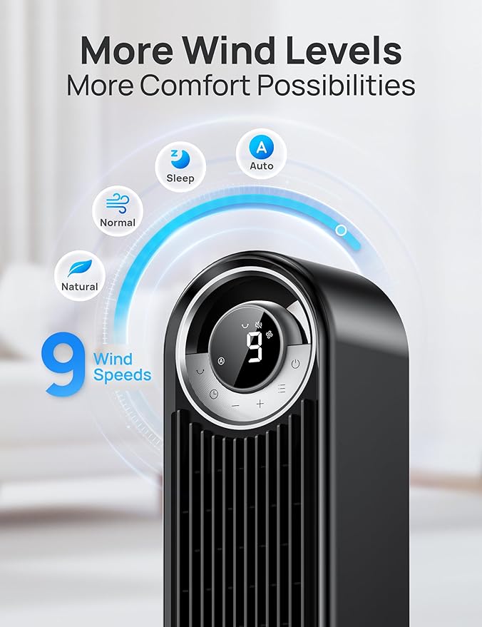 Dreo Tower Fan for Bedroom, Upgraded DC 9 Speeds 25dB Ultra-Quiet Floor Fan - Image 4