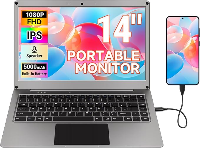 GrowCube Portable Monitor with Keyboard, 14inch 1080P FHD Lapdock Compatible by Unknown
