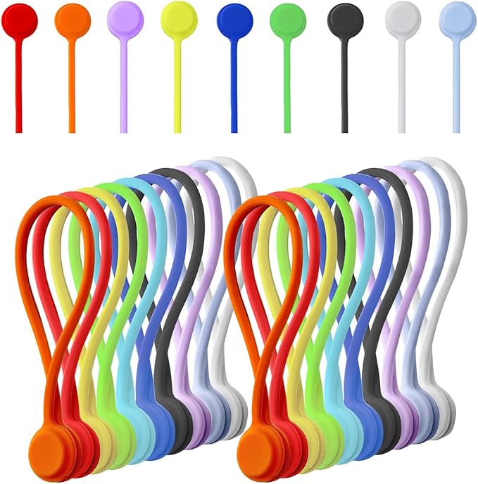 20 Pack Reusable Silicone Magnetic Cable Ties Twist Ties by LORDTRONICS