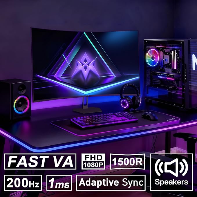 Amzfast 27 inch 200Hz Curved Gaming Monitor, FHD 1080P Computer Monitor - Image 2