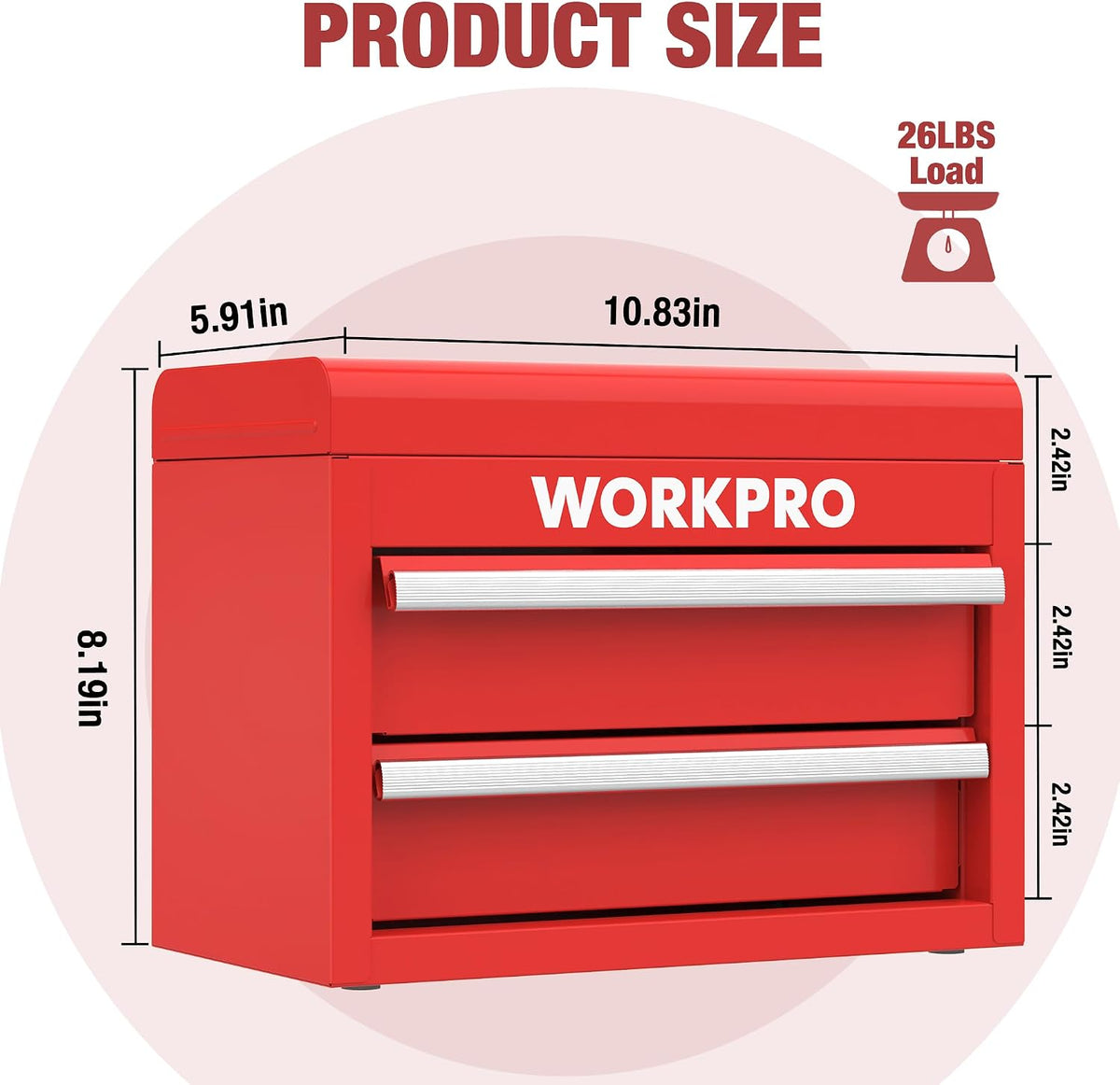 workpro mini metal tool box with 2 drawers shown in use
