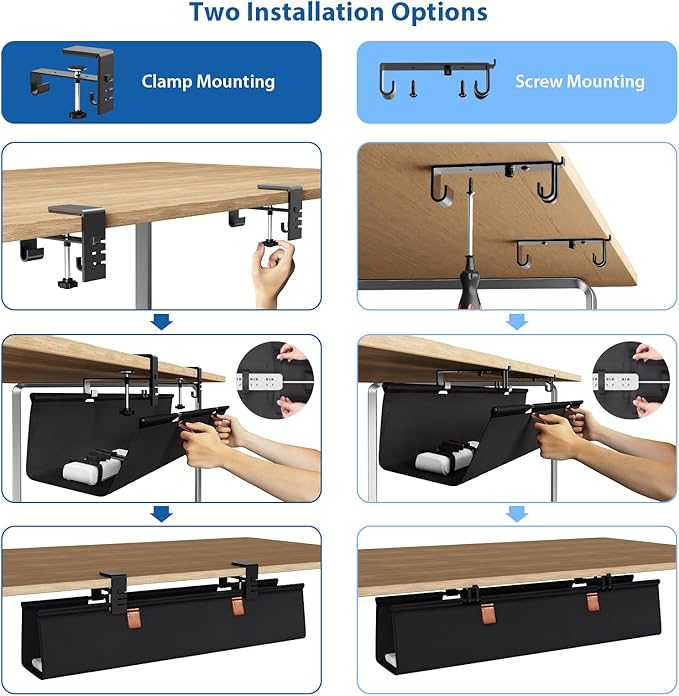 Zilink No Drill Under Desk Cable Management Tray 30" Cord Organizer - Image 6