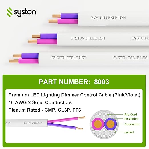 Syston Cable Technology 16/2 LED Lighting Dimmer Dimming Luminaire Control Wire - Image 2