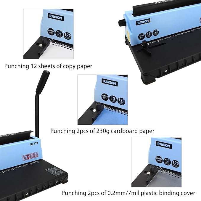 Rayson TD-132 Wire Binding Machine, 32-Hole Spiral Coil Binder, 3:1 Pitch - Image 6