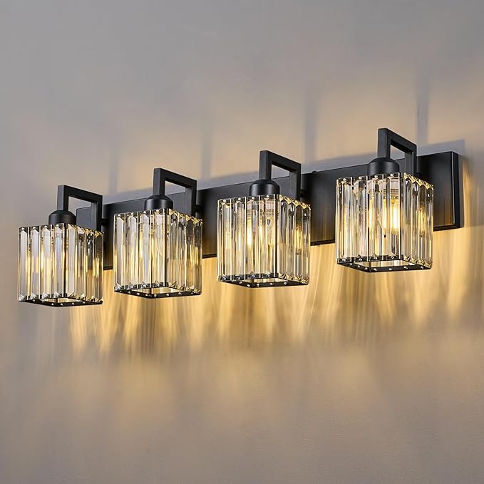FDPBY Black Bathroom Light Fixture, 4-Light Crystal Vanity Lighting, Bathroom by FDPBY