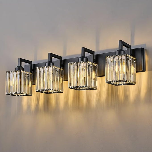FDPBY Black Bathroom Light Fixture, 4-Light Crystal Vanity Lighting, Bathroom by FDPBY